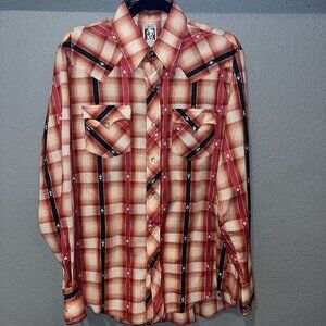 VTG. KARMAN POKER CARDS DESIGN WESTERN PEARL SNAP SHIRT EX LONG TAILS 16.5 X 36"